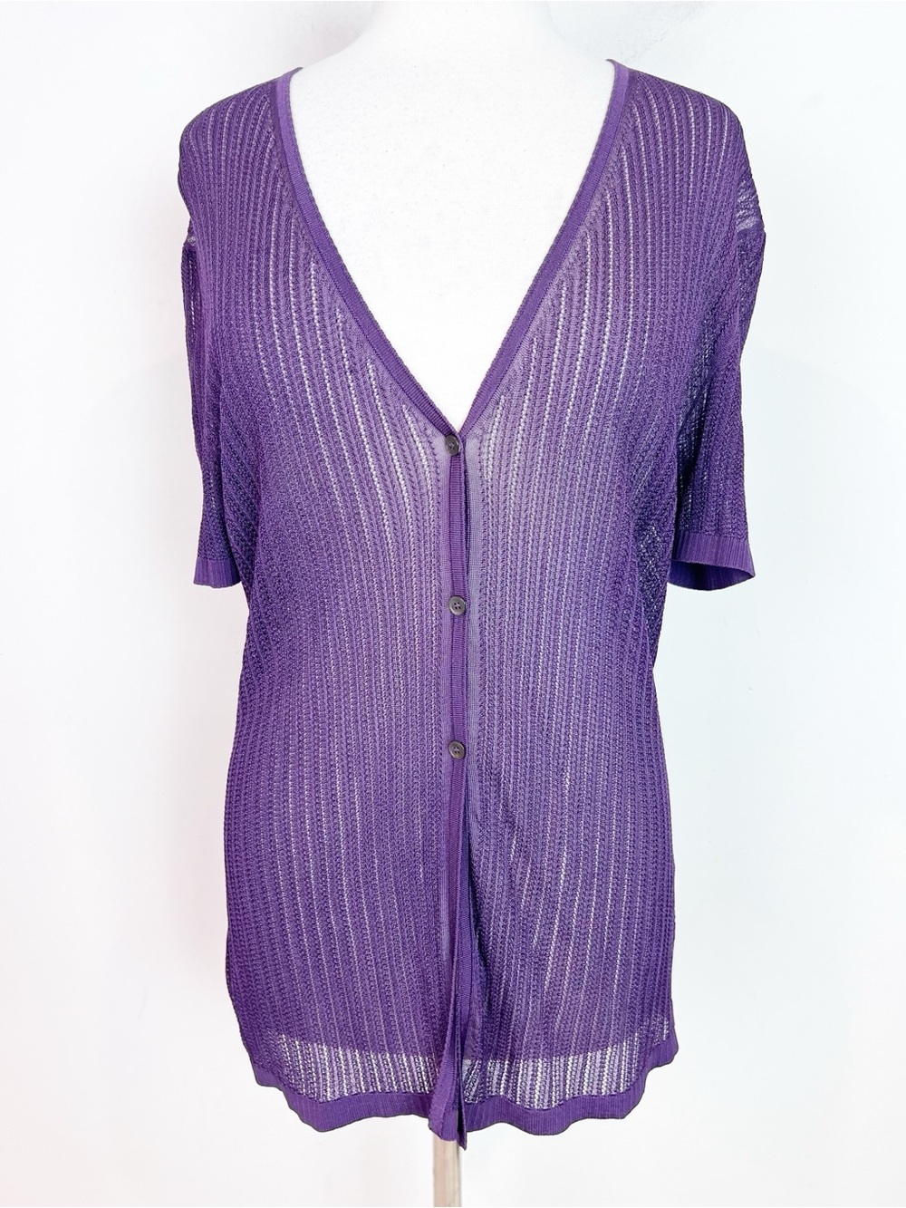 LAFAYETTE 148 PURPLE SHORT SLEEVE BUTTON FRONT CARDIGAN SWEATER WOMENS LARGE